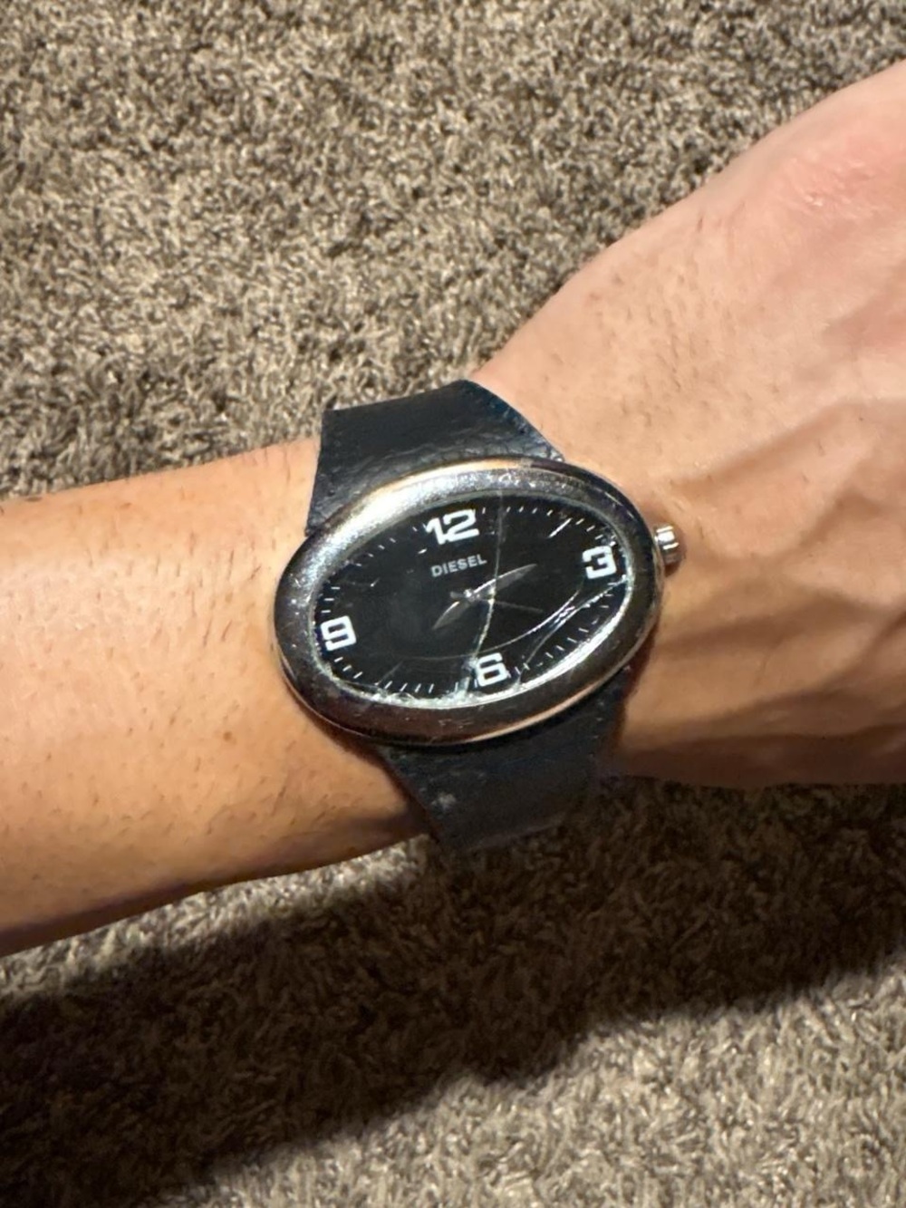 Diesel Black Dial Watch with Black Leather Strap